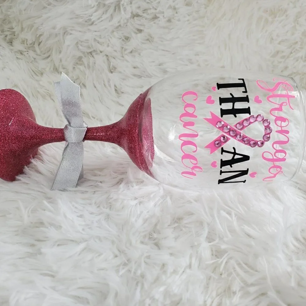 Breast Cancer Wine Glass, Pink Rhinestone Tumbler